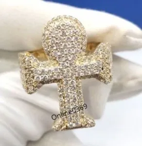 Authentic The Eternal Key 1.59Ct Moissanite Ankh Ring In Radiant Gold Plated Silver