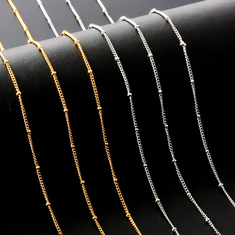 Authentic Real Gold Plated 45 50 60 70 80 90Cm Clip Beads Chain Ball Beaded Chains Necklaces Jewelry Choker