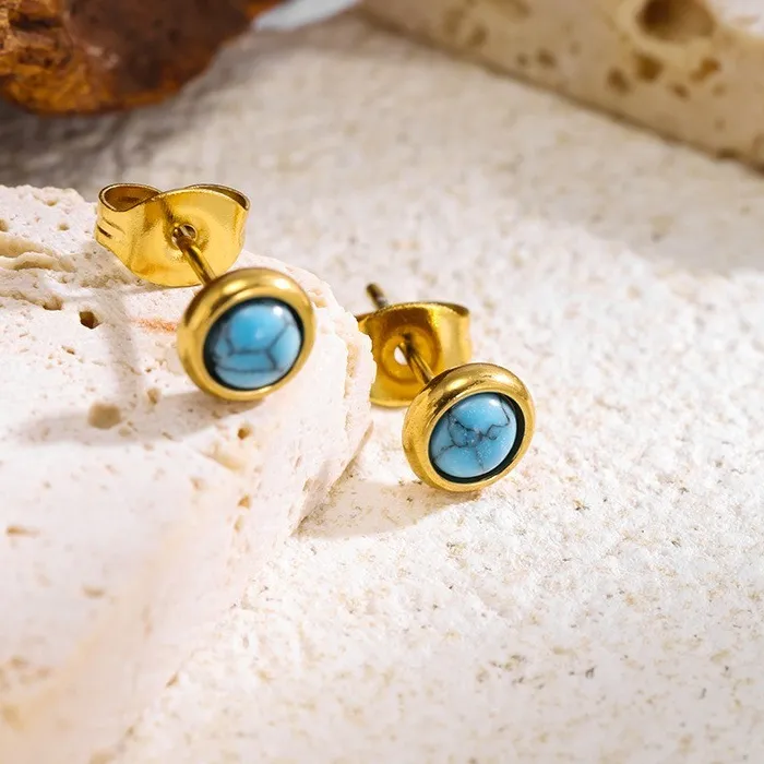 Authentic December Sky Turquoise Gold- Plated Stud Talismans