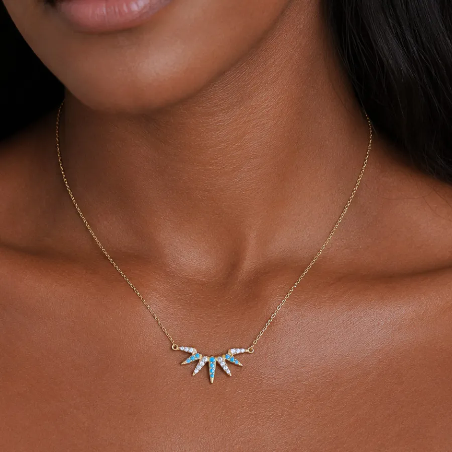 Authentic Amulet Of The Azure Horizon 14 Karat Gold- Plated Synthetic Turquoise And Cubic Zirconia Spike Necklace