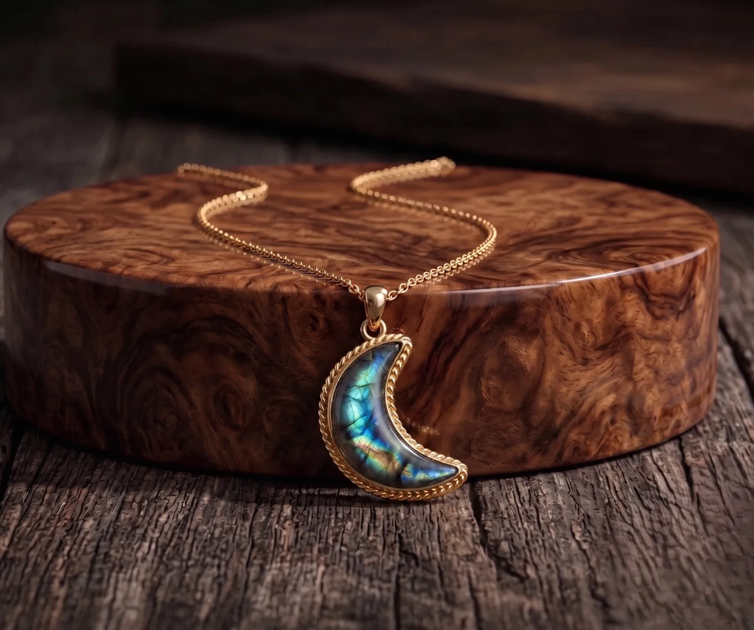 Authentic Lunar Whispers Boho Labradorite Talisman In 14K Gold Aura