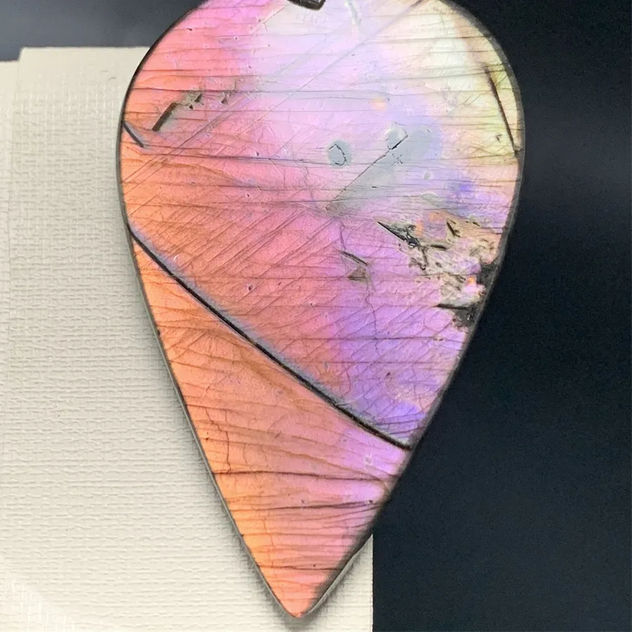 Authentic Flamingo Eclipse Enchanting Labradorite Tear Drop Amulet
