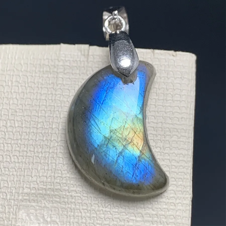 Lunar Aurora Labradorite And Sterling Silver Crescent Talisman