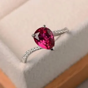 Authentic 2Ct Pear Lab Created Pink Ruby Solitaire Engagement Ring 14K White Gold Plated