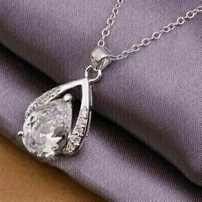 Authentic Celestial Harmony: Pear‑Shaped Diamond Pendant, 14Ct White Gold‑Plated, Bridal Radiance
