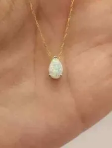 Authentic Celestial Fire Opal Teardrop Amulet – 14k Gold‑Plated