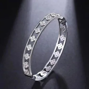 Authentic The Vein Of Fortune Four- Leaf Clover Moissanite Bangle