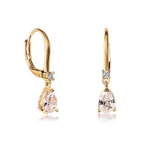 Authentic Gold Plated Small Pear Shaped  Cubic Zirconia Leverback Drop Earrings