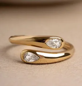 Authentic 2.00 CT Pear Cut Lab Created Diamond Bypass Ring 14K Yellow Gold Plated For Her