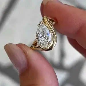 Authentic 2Ct Pear Cut Certified Moissanite Women's Engagement Ring 14K Yellow Gold Plated