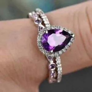 Authentic 2.50Ct Pear Lab Created Amethyst Diamond Engagement Ring 14K White Gold Plated