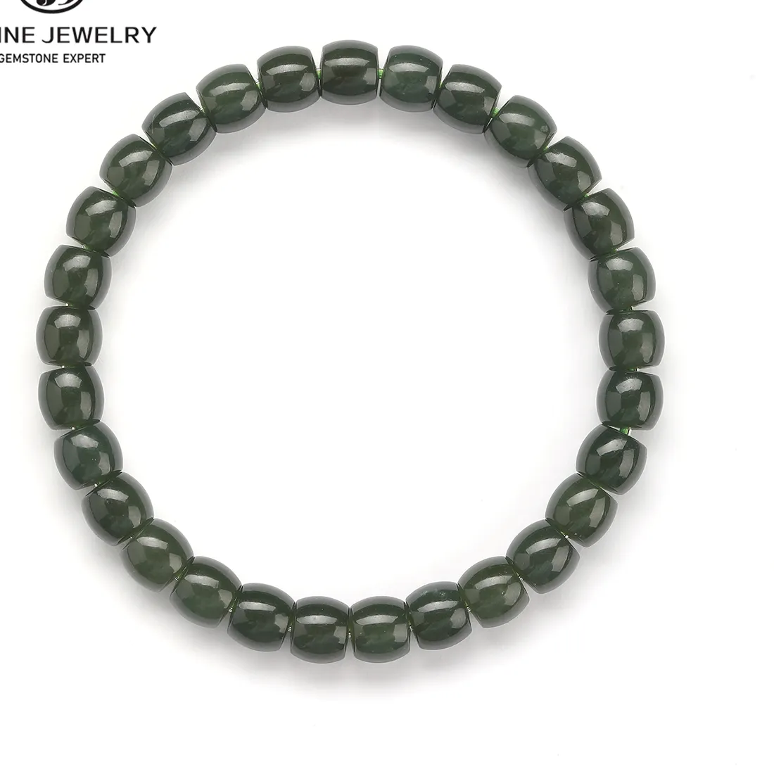 Authentic 1 Pc Natural Dark Green Hetian Nephrite Jade Bracelet Straight Cut Cylinder Beads Stretch Jewelry Chakra Bracelets