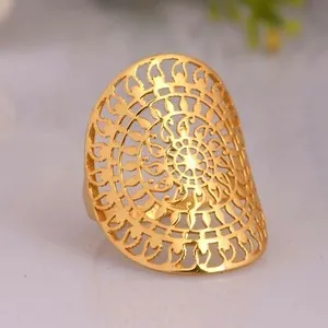 Authentic 18k Gold Plated 925 Silver Mandala Ring Women's Filigree Statement Rings Jewelry