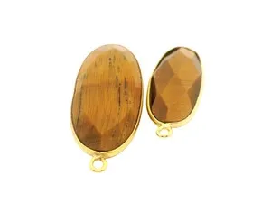 Authentic Twin Eye Gold Plated Tiger Eye Pendant Dual Loop Guardian
