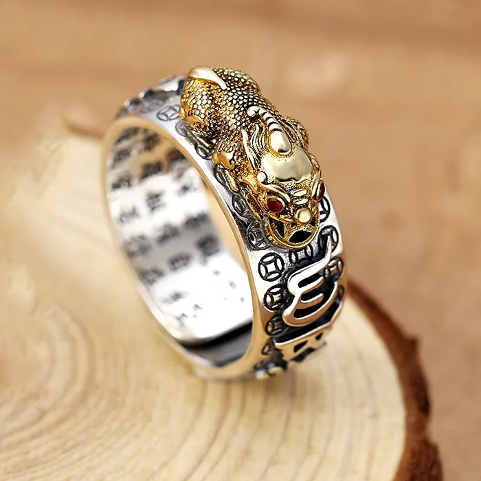 Authentic The Golden Guardian Dual Serpents Of Prosperity Adjustable Ring