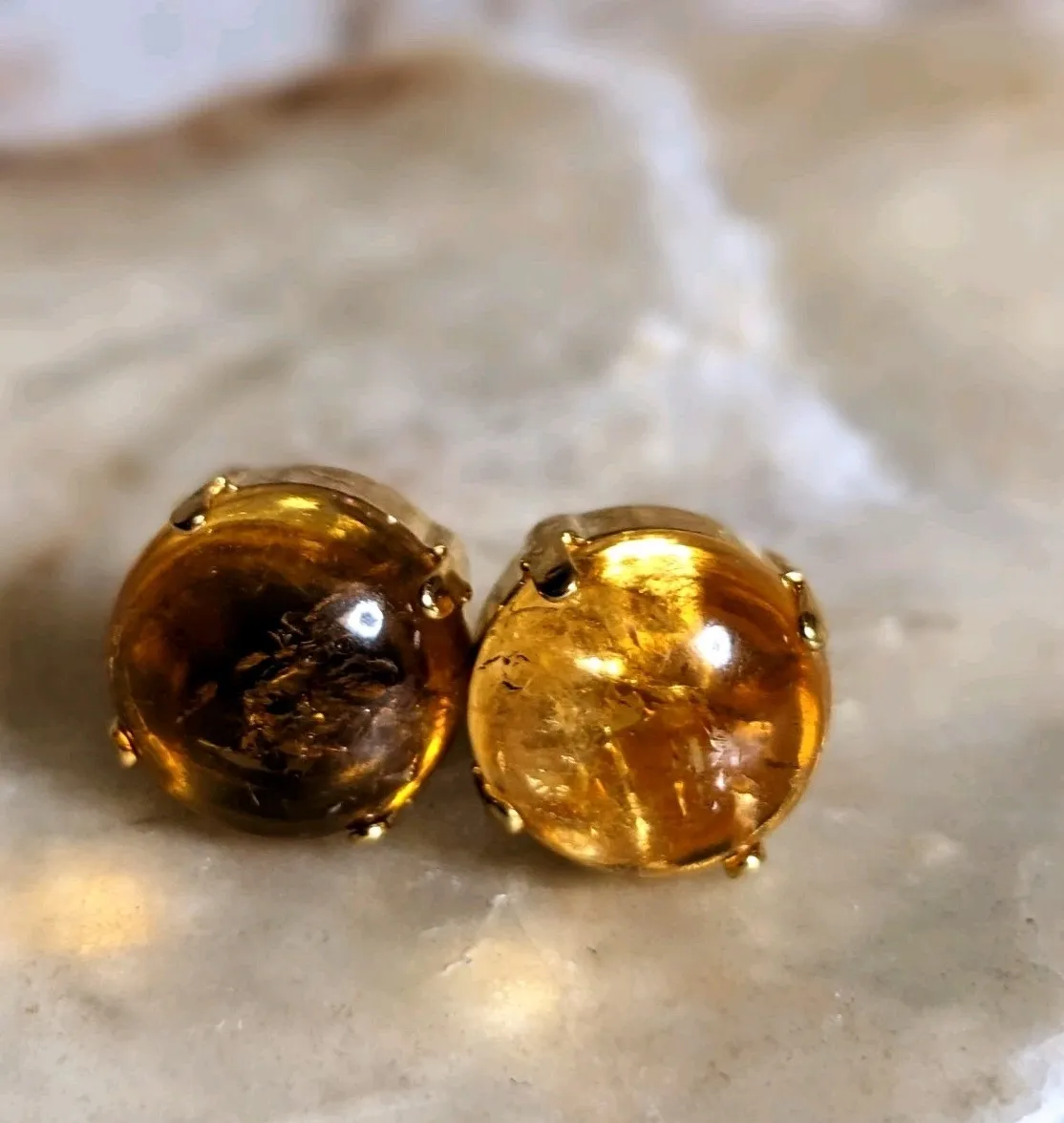 Authentic Solar Radiance Honey Citrine Domed Talisman Earrings