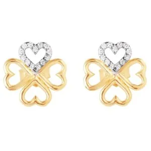 Authentic 0.14CT Natural Diamond Heart Clover Stud Earrings 14K Yellow Gold Plated Silver
