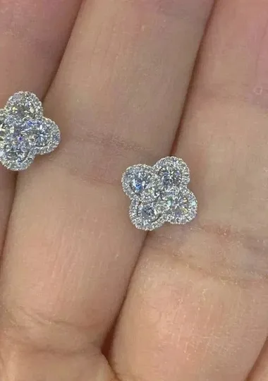 Authentic Celestial Clover: 1ct Moissanite Studs in 14K White Gold