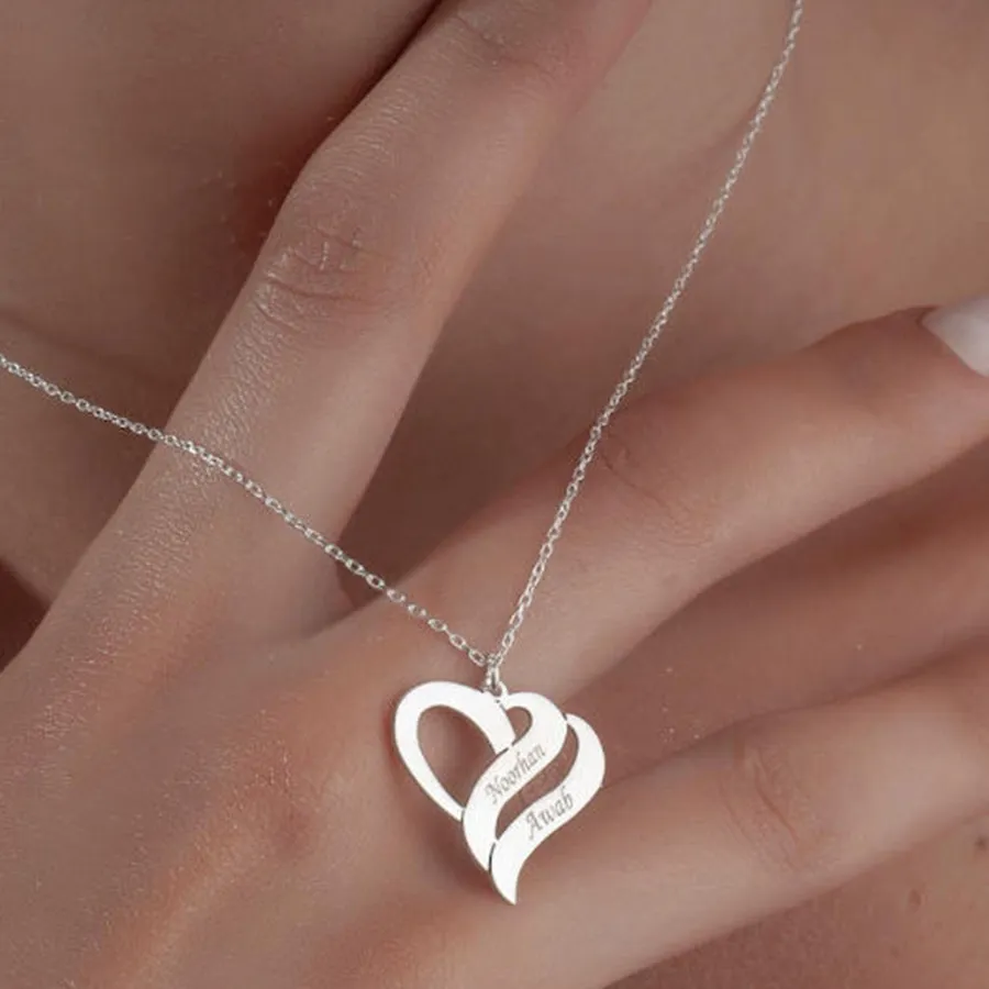 Authentic Twin Hearts Of Eternal Bond Personalized Silver Necklace
