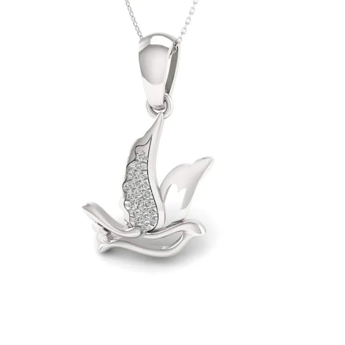 Authentic Celestial Wings of Grace: Simulated Diamond Soaring Dove Pendant