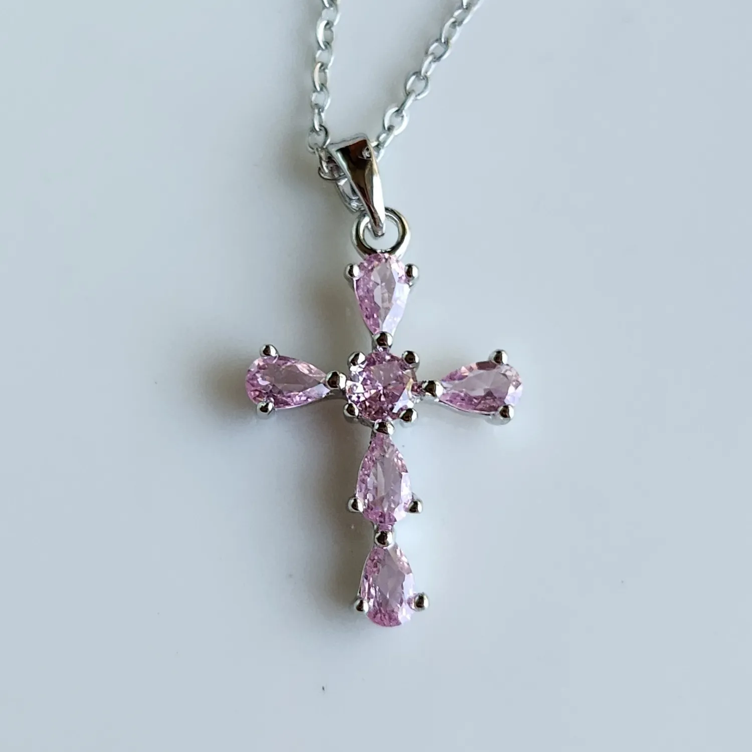 Authentic Celestial Cross Pear- Pink Tourmaline In 14K Gold- Plated Harmony
