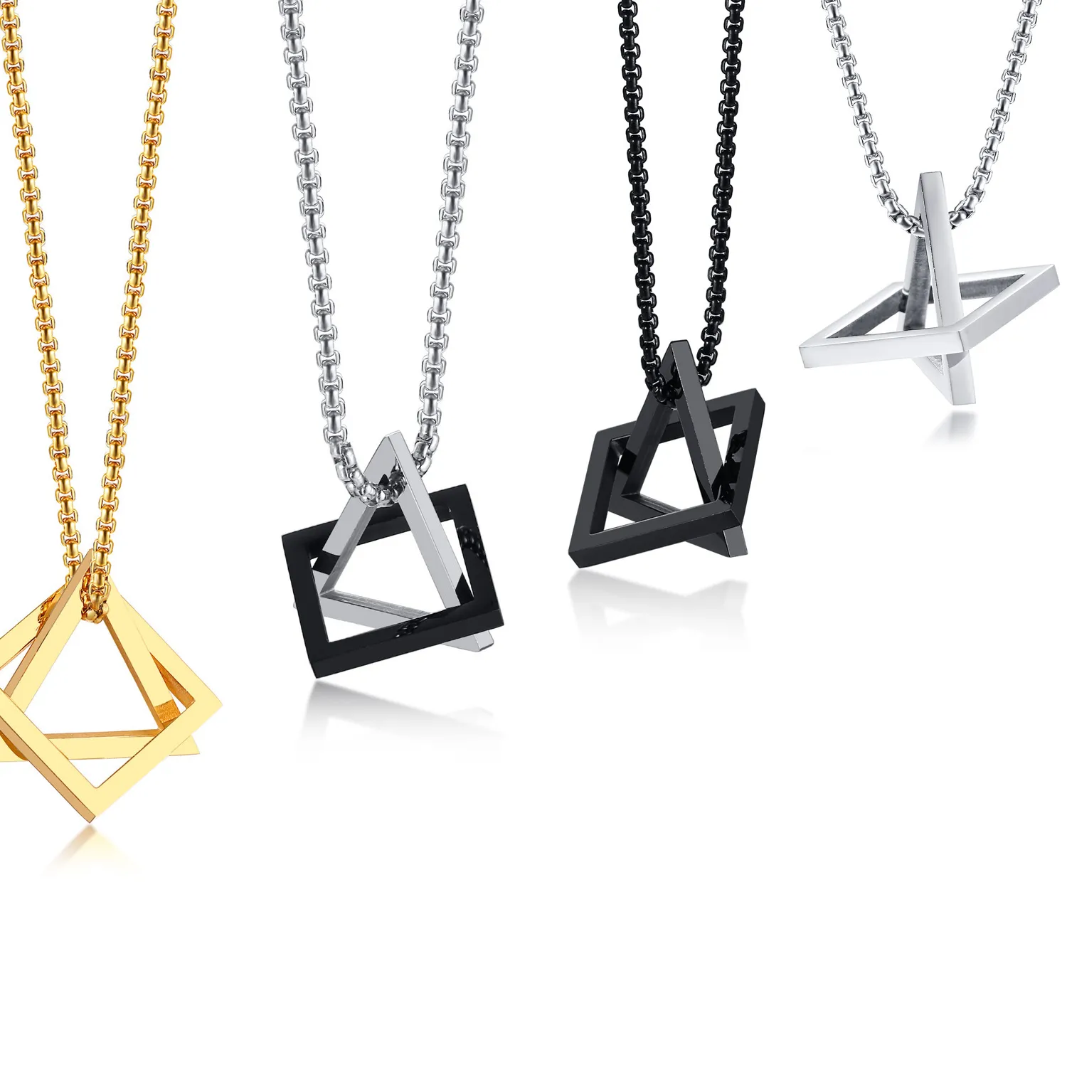 Authentic Necklace, Interlocking Square Triangle Pendant Necklaces, Geometric Detachable Pendant
