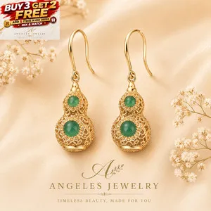Authentic Whispering Vines Jade Gourd Talisman Earrings In 18K Gold Plate