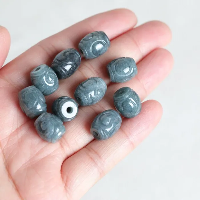 Authentic 5Pc Natural Blue Water Jade Ripple Bucket Beads Diy Bracelet Earrings Jewellery Accessories Amulet