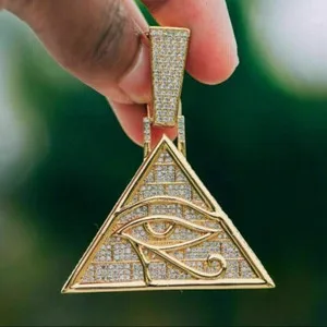Authentic Radiant Eye of Horus Moissanite Talisman in 14k Yellow Gold