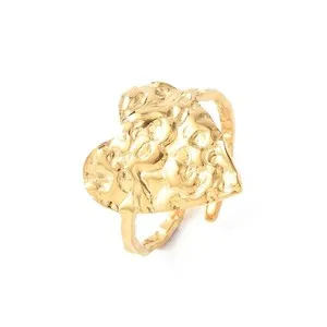 Authentic Open Cuff Ring 18K Gold Plated Heart Adjustable Women R201