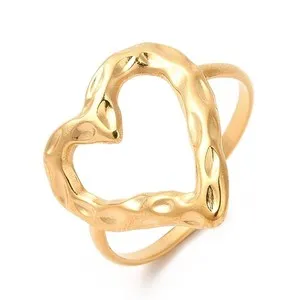 Authentic Open Cuff Ring 18K Gold Plated Heart Adjustable Women R270