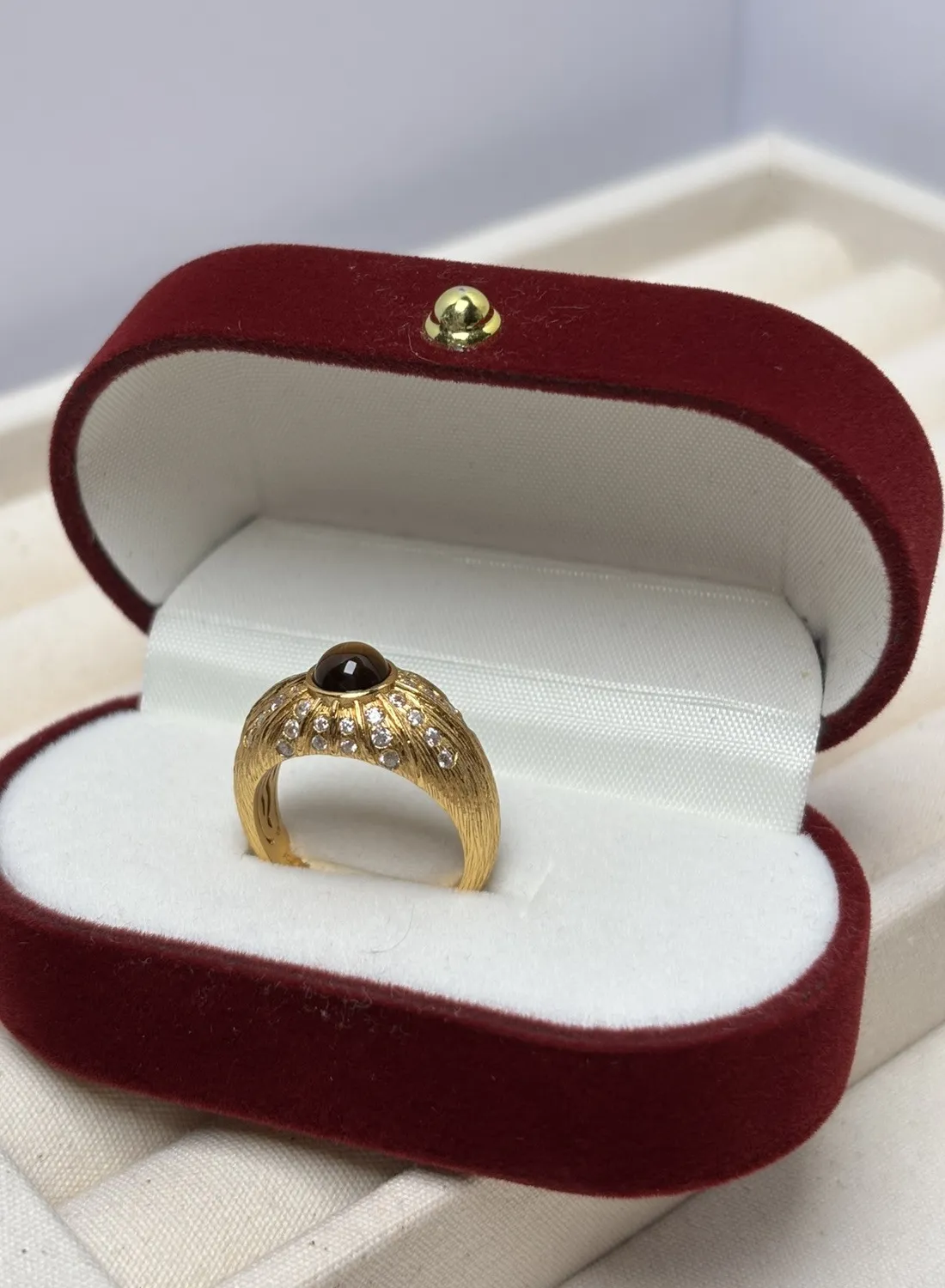 Authentic Tiger's Eye Guardian Band- Gold- Plated Sterling Silver Ring