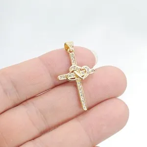 Authentic 1PC 18K Gold Plated Cross Heart CZ Pave Charm Pendant with Bail GZX56