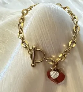 Authentic Womens 18K Gold Plated Classy Heart Shaped Crystal Stick Lock