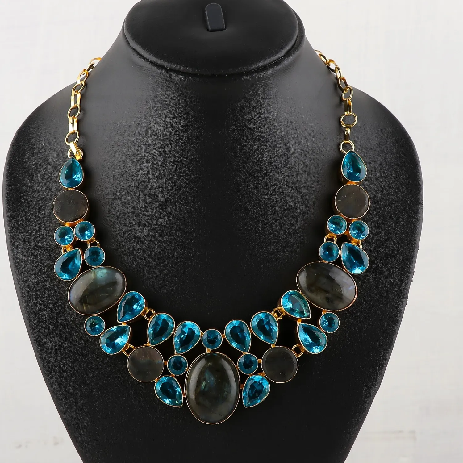 Authentic Celestial Labradorite & Topaz Gold- Plated Amulet Necklace