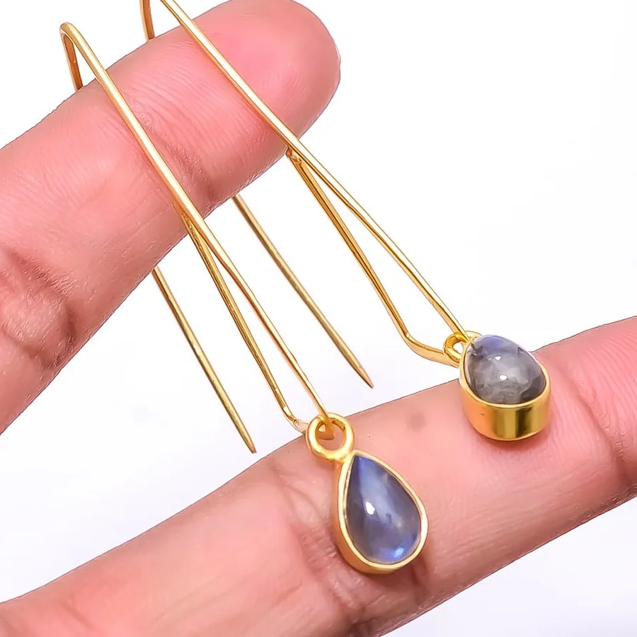 Authentic Auric Gleam Labradorite Talismanic Drop Earrings In 925 Sterling Silver