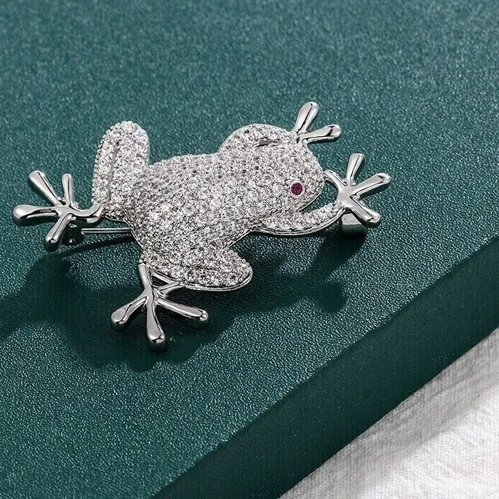Authentic The Guardian Of Hidden Waters 14K White Gold Plated Lab Diamond Frog Brooch