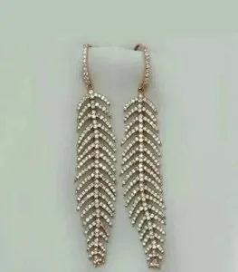 Authentic Feather Dangle Earrings Lab Created Diamond 2Ct Round Cut 14K Rose Gold Plated