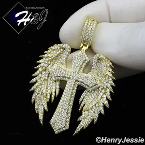 Authentic Celestial Winged Cross 14K Gold Plated Angelic Pendant