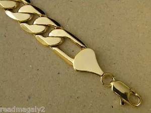 Authentic Men's XL Large Yellow Gold  Plated Figaro Link Bracelet 9in Inch Long 13mm Wide