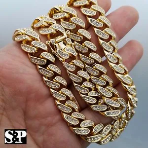Authentic Hip Hop Full Iced Gold Plated 13mm 18" 20" 22" Miami Cuban Choker Chain Necklace