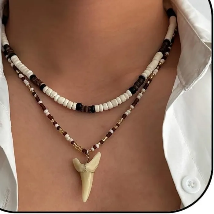 Authentic Oceanic Soul Puka Shell & Sharktooth Talisman Necklace