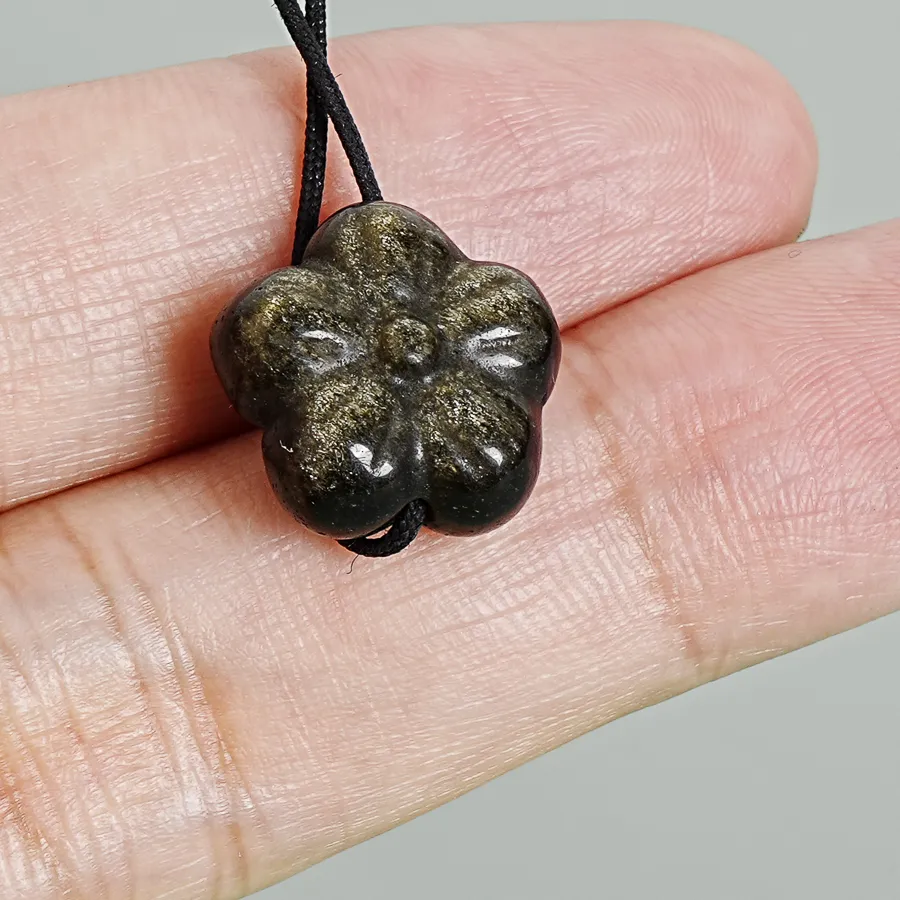 Authentic 5Pcs Gold Sheen Obsidian Five-Petal Flower Pendant 13MM Golden Black Cute Floral Charms for Sweet DIY Jewelry Making