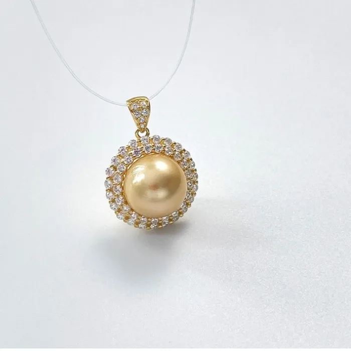 Charming 12- 13Mm Natural Sea Gold Pearls Pendant Big Pearls Pendant Fine Jewelry Sterling Silver 925