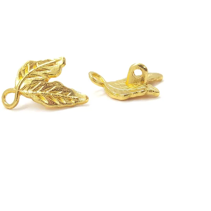 Authentic 2021 New 13mm 30pcs Zinc Alloy Plating Gold Two Hole Leaves Earrings Porous Connector Charms Pendant for DIY Jewelry Accessories