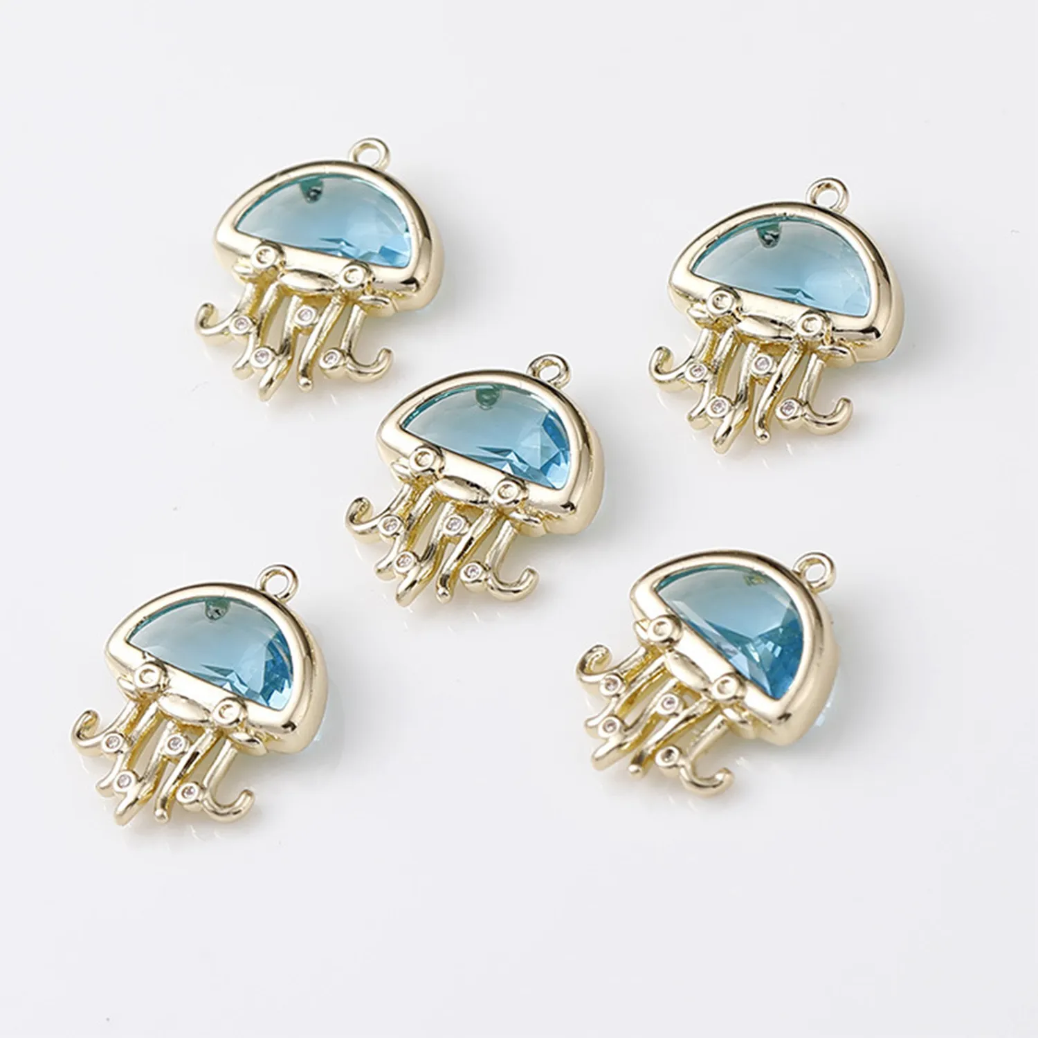 Authentic 1pc Brass Charms Gold Color Light Blue Glass Ocean Medusa Pendant DIY Necklace Bracelet For Women Jewelry Findings 18mm x 13mm