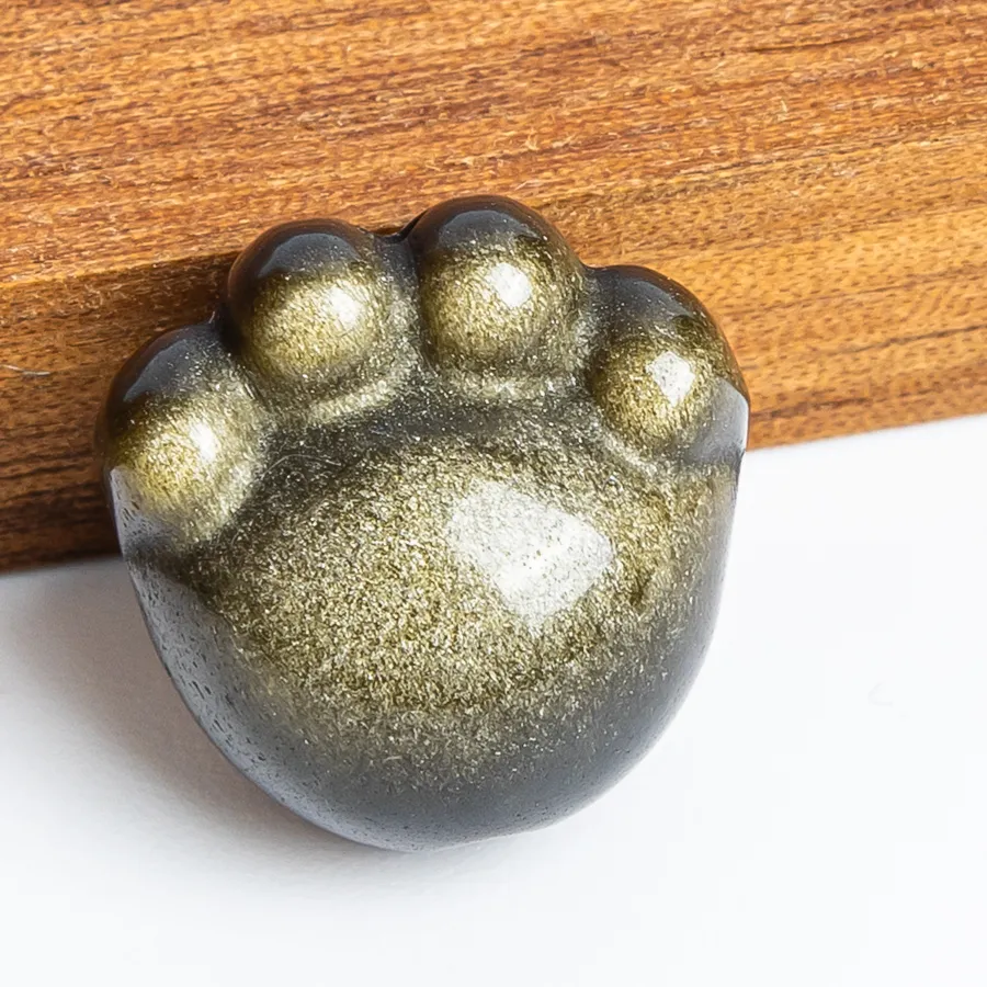 Authentic 5pcs Mini Golden Obsidian Paw Charm 13mm Natural Gold-Sparkle Black Cute Cat Foot Pendant Gift for Necklace DIY Jewelry