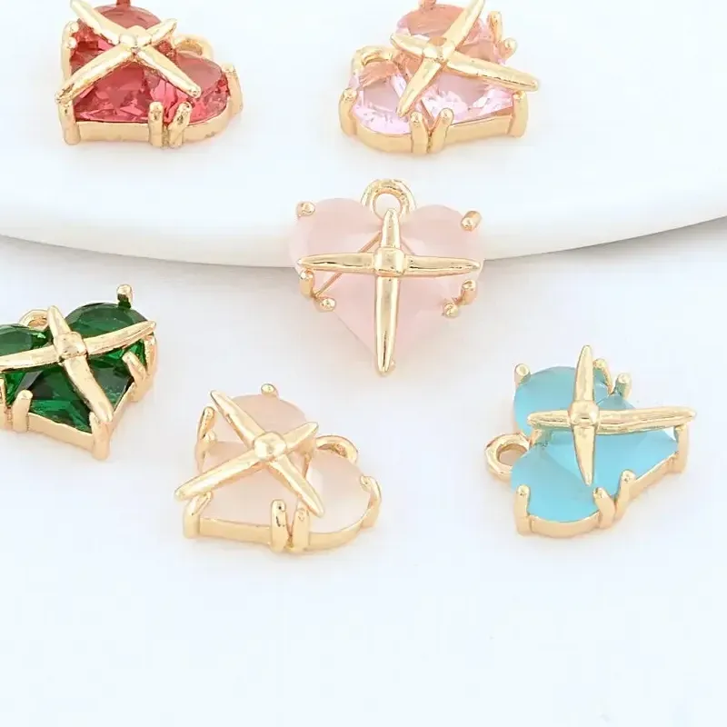 Authentic 12*13MM 14K Gold Color Brass with Zircon Heart Charms Pendants Necklace Earrings Jewelry Making Supplies Accessories