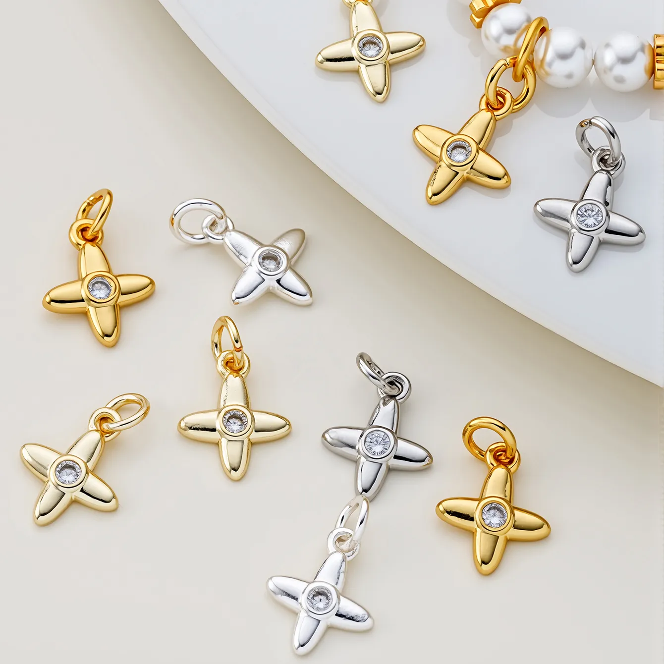 Authentic 2Pcs/Pack 8.5*13mm 14/18K Gold Color Plated Cross Star Pendants with Zircon for DIY Bracelet Necklace Jewelry Making Accessories