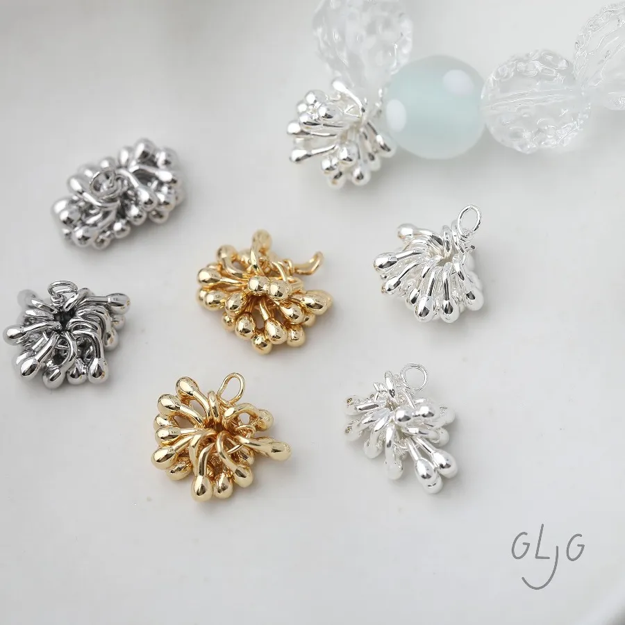 Authentic 2PCS Dainty Flower Pistil Charms for Jewelry Findings Making Eardrop Supplies DIY Brass 14k Gold Plated Accessories 13*13mm